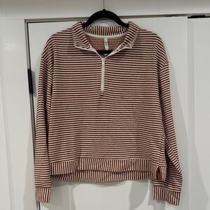 Striped Half-Zip Pullover Sweater - Burnt Orange & Cream